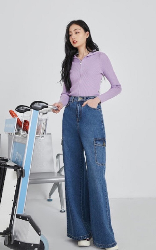 Quần Bò Nữ, Quần Jeans Nũ ỐNg Rộng Cạp CAo Túi Hộp Cho Nữ