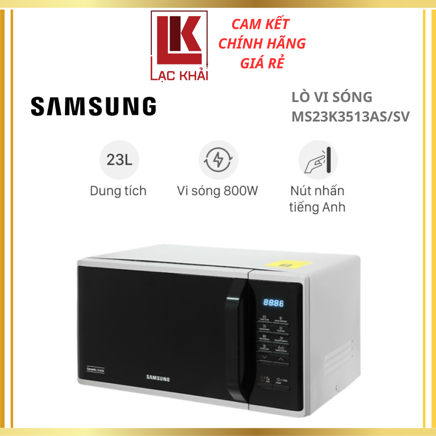 Lò vi sóng Samsung MS23K3513AS/SV 23 lít, Công suất 800W - Hàng chính hãng