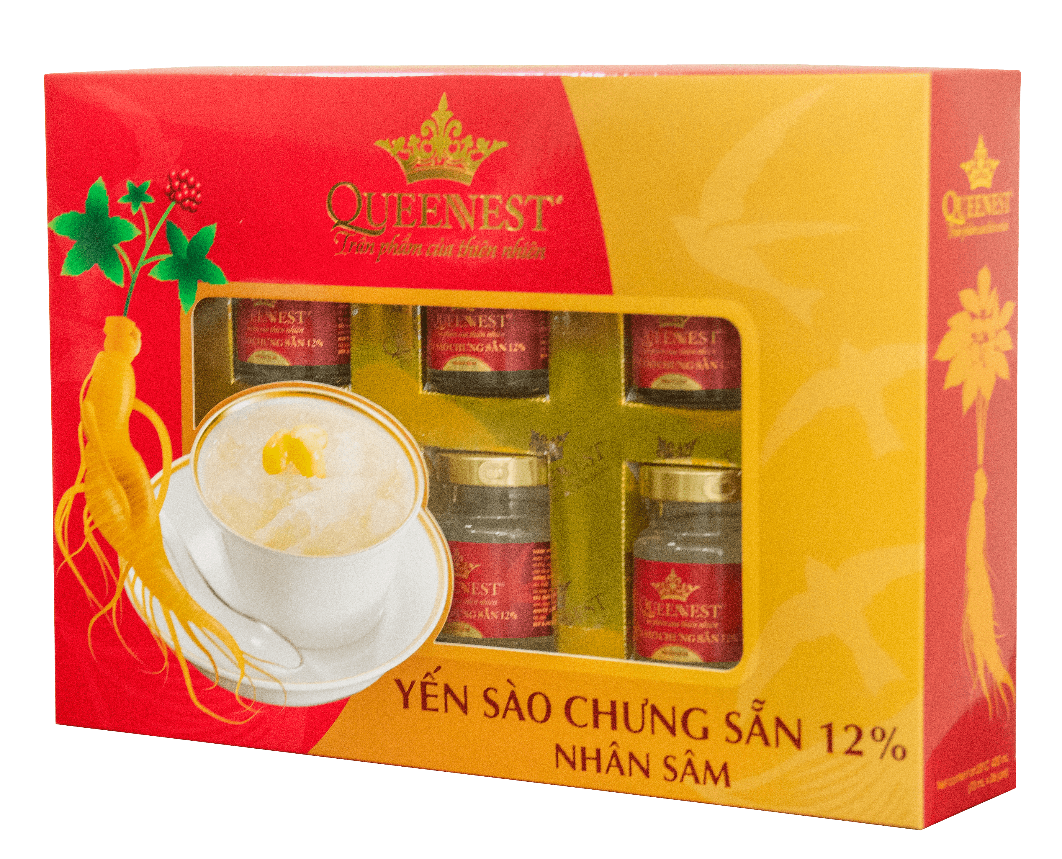 Yến sào chưng sẵn QUEENNEST 12% Nhân Sâm (Hộp 6 Hũ)