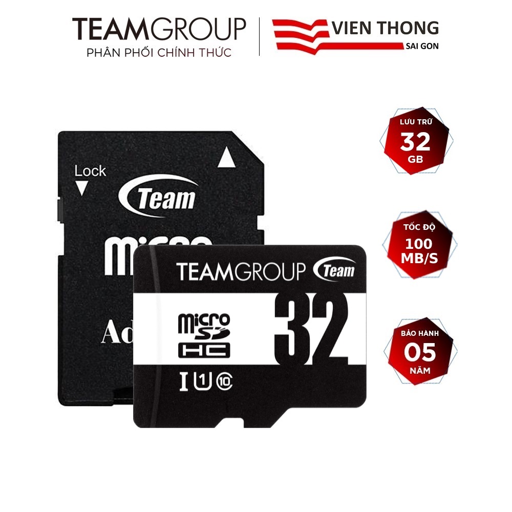 Thẻ nhớ micro SDHC / SDXC Team upto 100MB/s 500x kèm Adapter - Hàng chính hãng