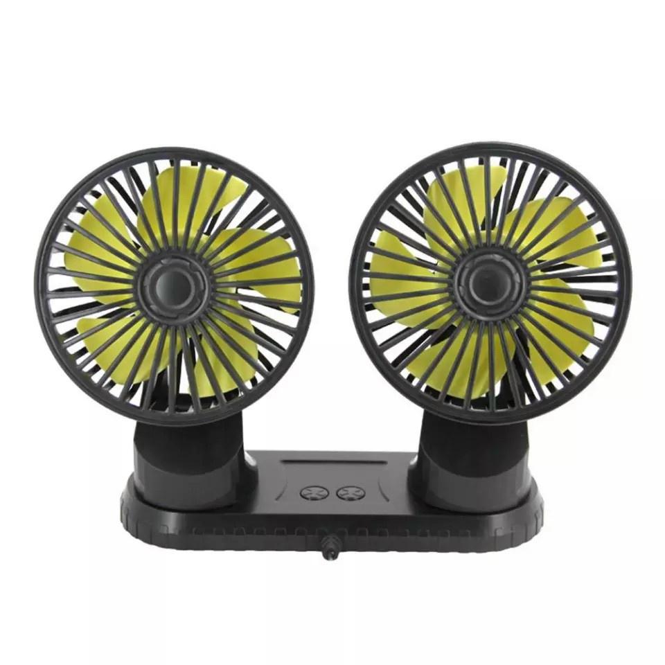 Quạt đôi gắn ô tô đa năng xoay 360 độ, quạt để bàn làm việc tích hợp USB tiện lợi