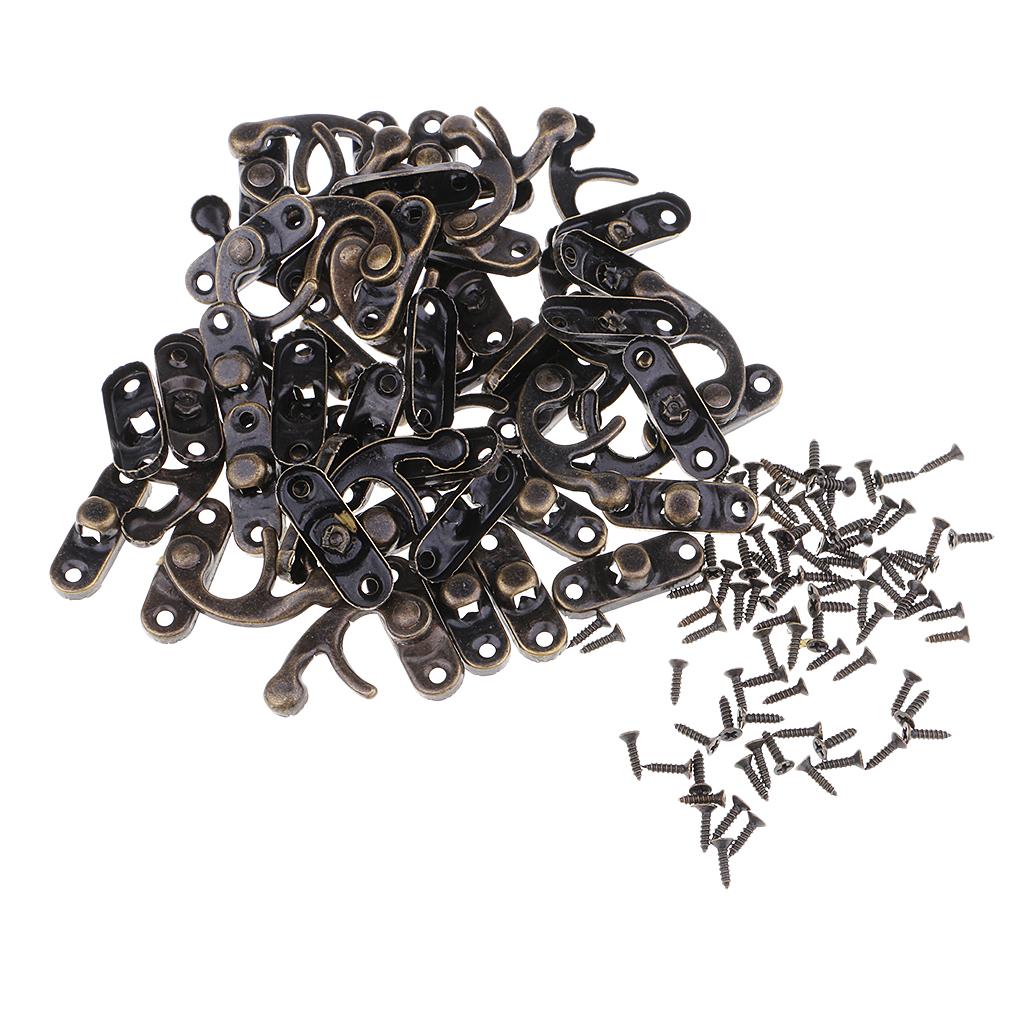 20 Sets Antique Decorative Cabinet Jewelry Box Wooden Box Hasp Latch Hook Lock Clasp Fasteners With Screws