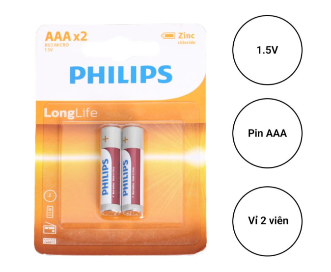 Pin AAA Philips vỉ 2 viên