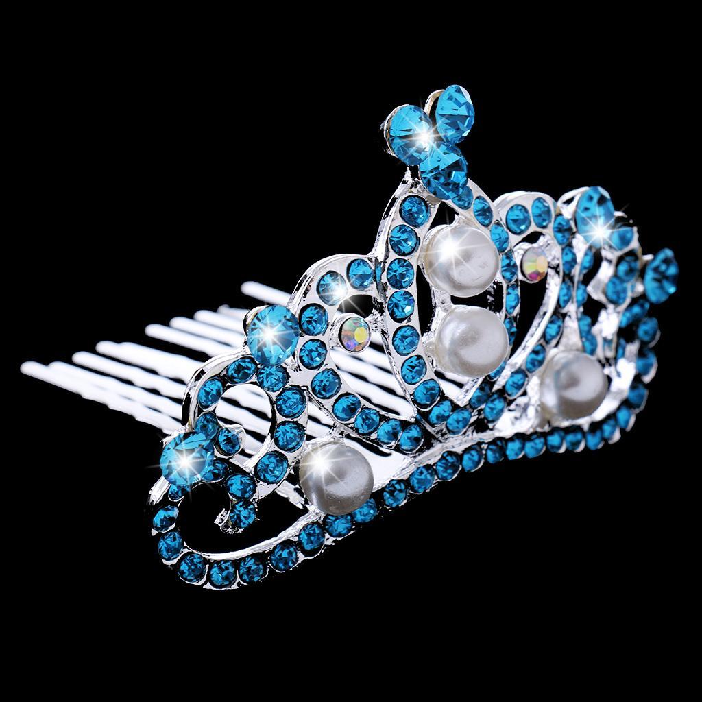 Shiny Crystal Pearls Side Crown Tiara Girls Woman Wedding Hair Accessories
