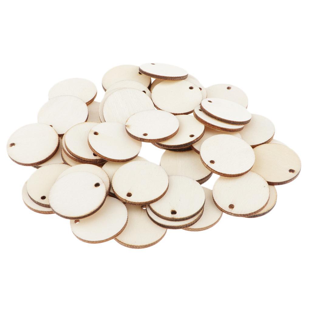 50x Unfinished Round Circle Pieces Plaques with Hole DIY Crafts