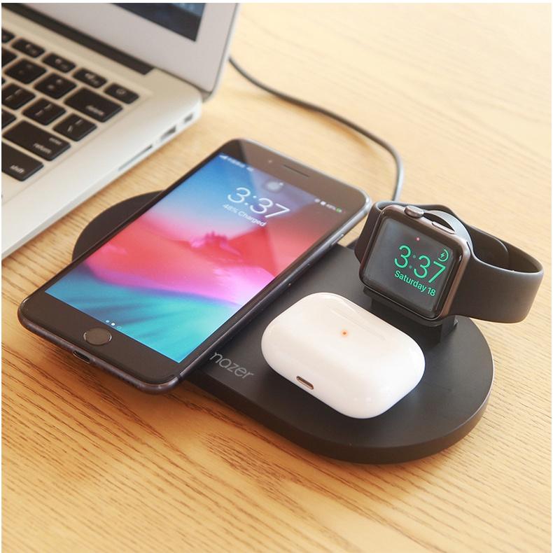 Đế Sạc Không Dây Mazer Wi.DESK TRIO 3-in-1 Dual Wireless - Apple Watch Wireless Charging Stand - HÀNG CHÍNH HÃNG