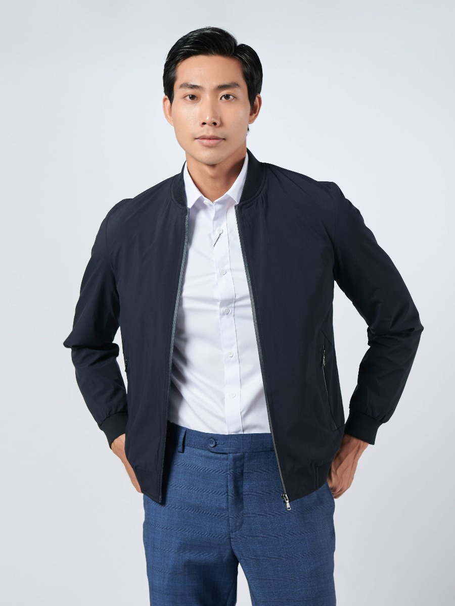 OWEN - Áo khoác gió nam 2 lớp dáng bomber màu xanh đen 220719 - Áo khoác thể thao