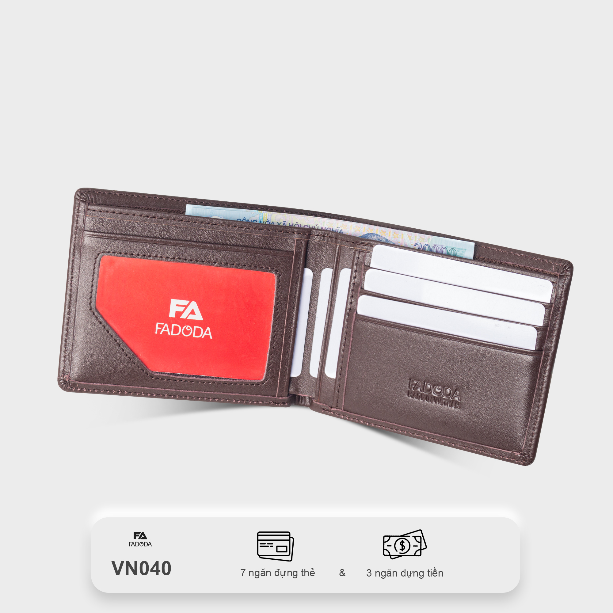 Ví da bò đựng tiền dáng ngang basic Fadoda VN040