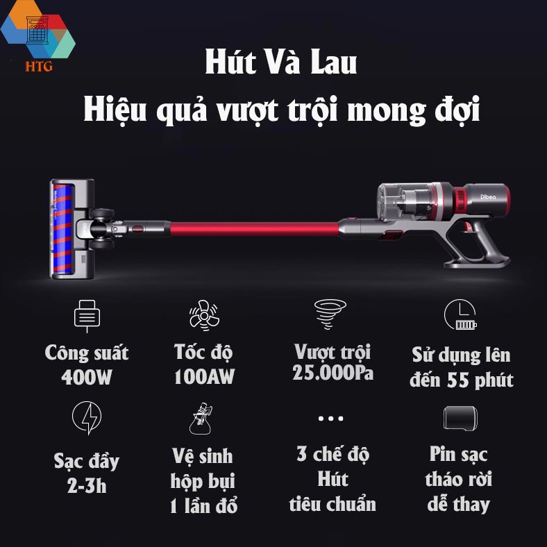 Máy hút bụi không dây Dibea F20Max Hàng Chính Hãng, hút và lau tiện lợi, giường nệm sofa diệt khuẩn UV