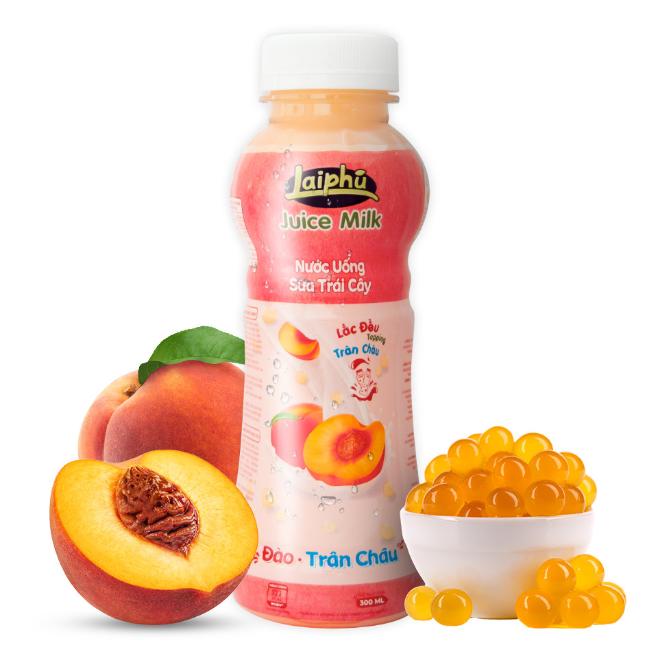 Sữa Trái Cây Đào Trân Châu Lai Phú Chai 300ml - Thùng 24 Chai