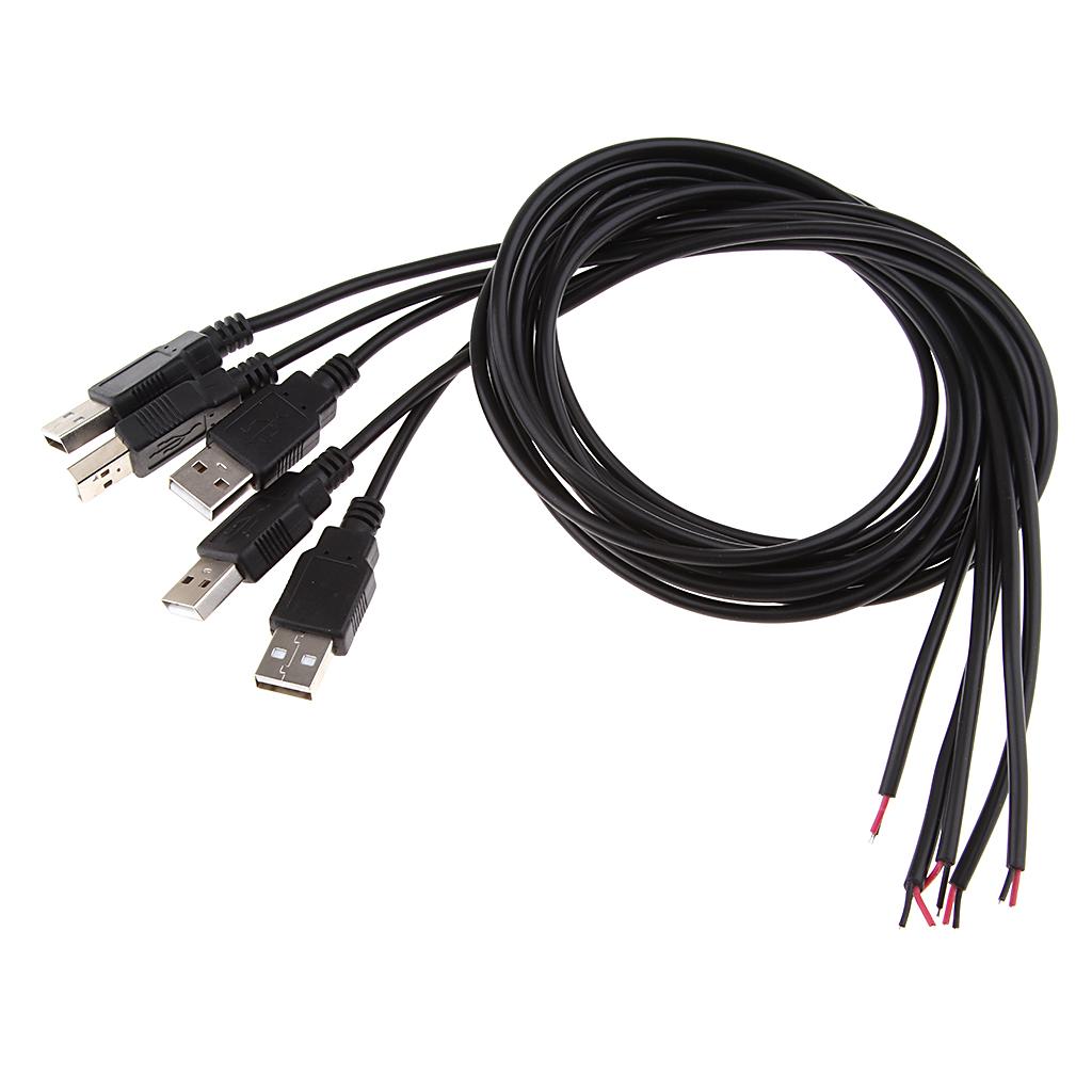 5Pcs DIY USB 2.0 A Male Plug 2 Pin 2 Wire Power Charge Cable Connector