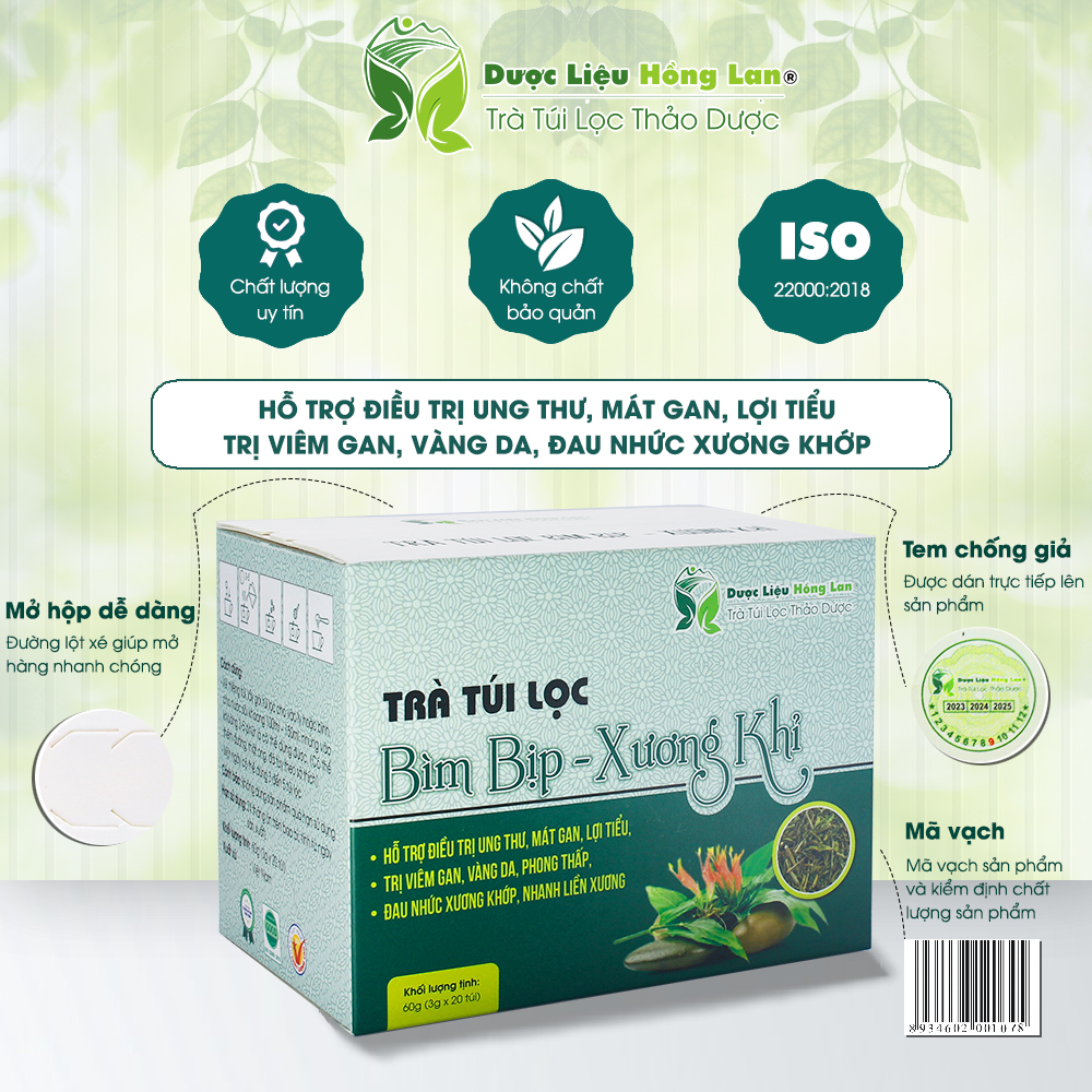 Trà Túi Lọc Bìm Bịp - Xương Khỉ 60g (20gói x 3g) Dược Liệu Hồng Lan