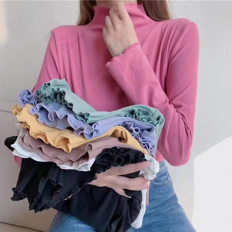 Áo Giữ Nhiệt Nữ Cổ Bèo Cao 3 Phân Mùa Đông Lót Nỉ Nhẹ Đẹp