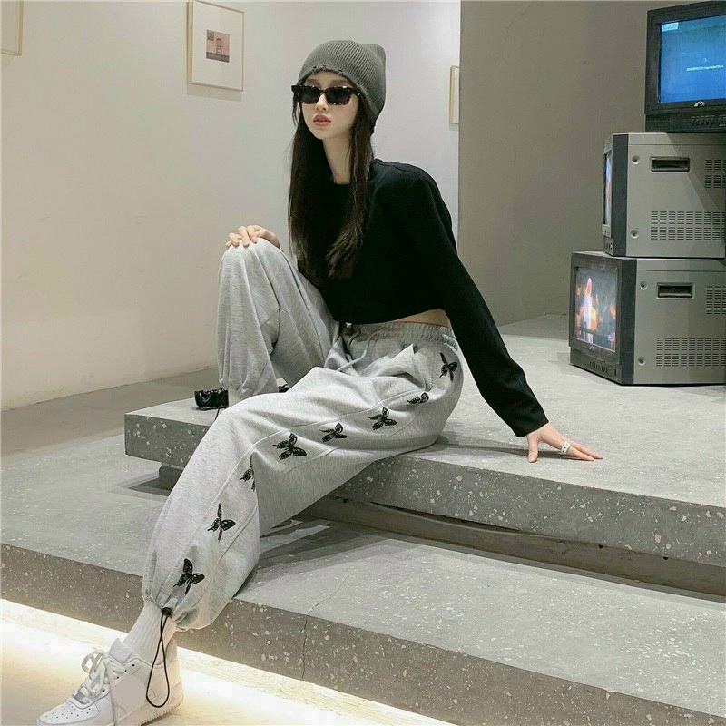 Quần cull nỉ rút dây in hình cánh bướm