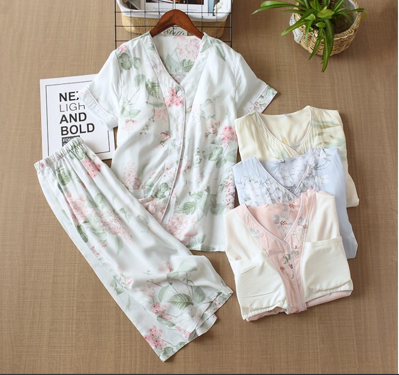 Bộ Đồ Pijama Nữ Mặc Nhà Ngắn Tay Azuno ABN2606 Chất Liệu Cotton Lụa Có Lót Ngực Tiện Lợi Cho Mùa Hè