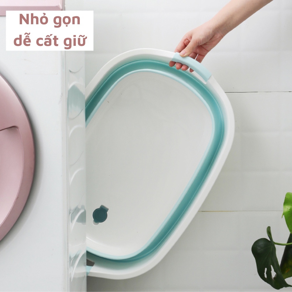 Chậu giặt quần áo silicon gấp gọn (thau giặt quần áo) có lỗ thoát nước Cao Cấp Chính Hãng