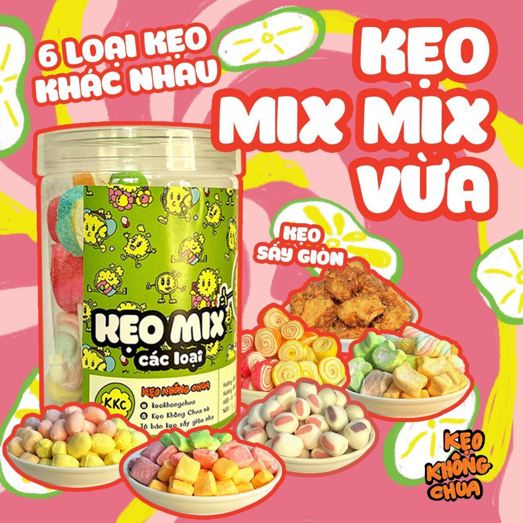 Kẹo MIX sấy giòn - KẸO KHÔNG CHUA ăn vặt siêu ngon KKC