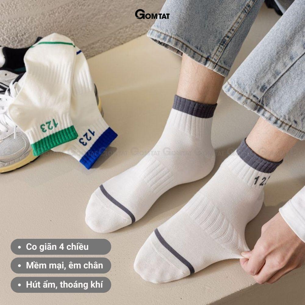 Tất nam cổ ngắn cao cấp mẫu chữ số 123, vớ nam cổ thấp chất liệu cotton mềm mại thoáng mát - NGAN123-PO-3018-1DOI