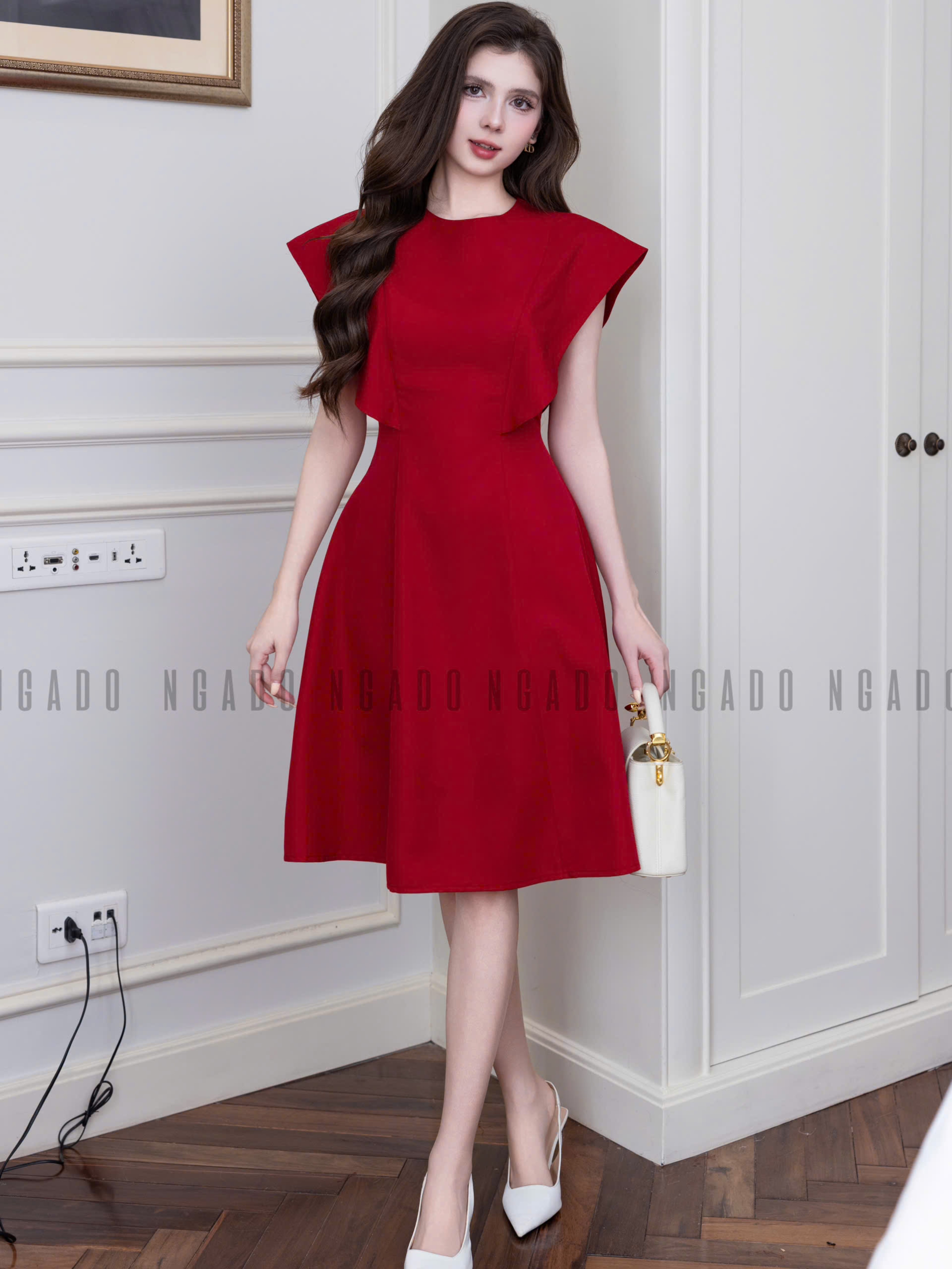 Đầm đỏ cánh tiên NGADO , đầm nữ , đầm dự tiệc , đầm công sở