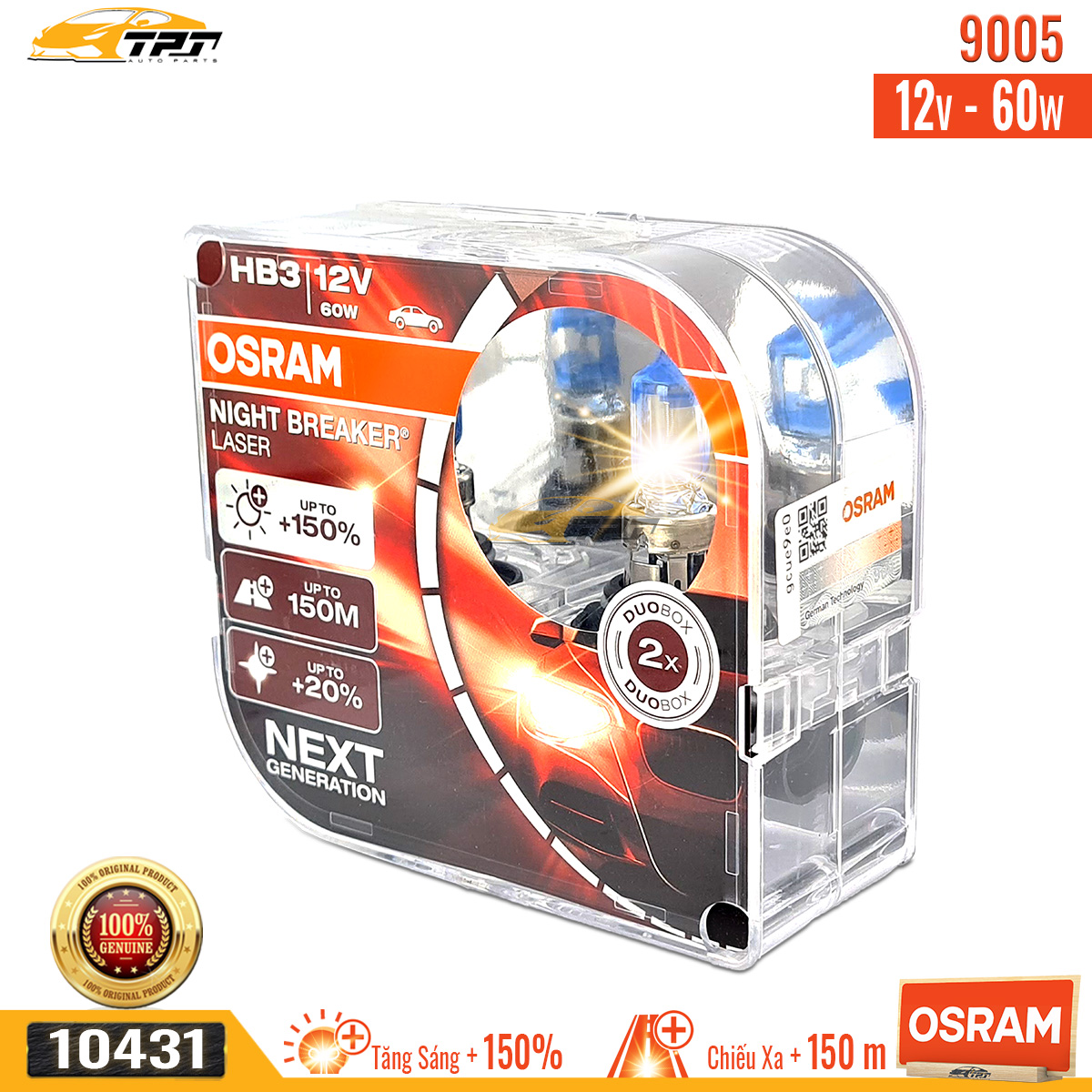 1 Cặp Bóng Đèn Tăng Sáng 150% loại 9005 12V - 60W OSRAM - Germany