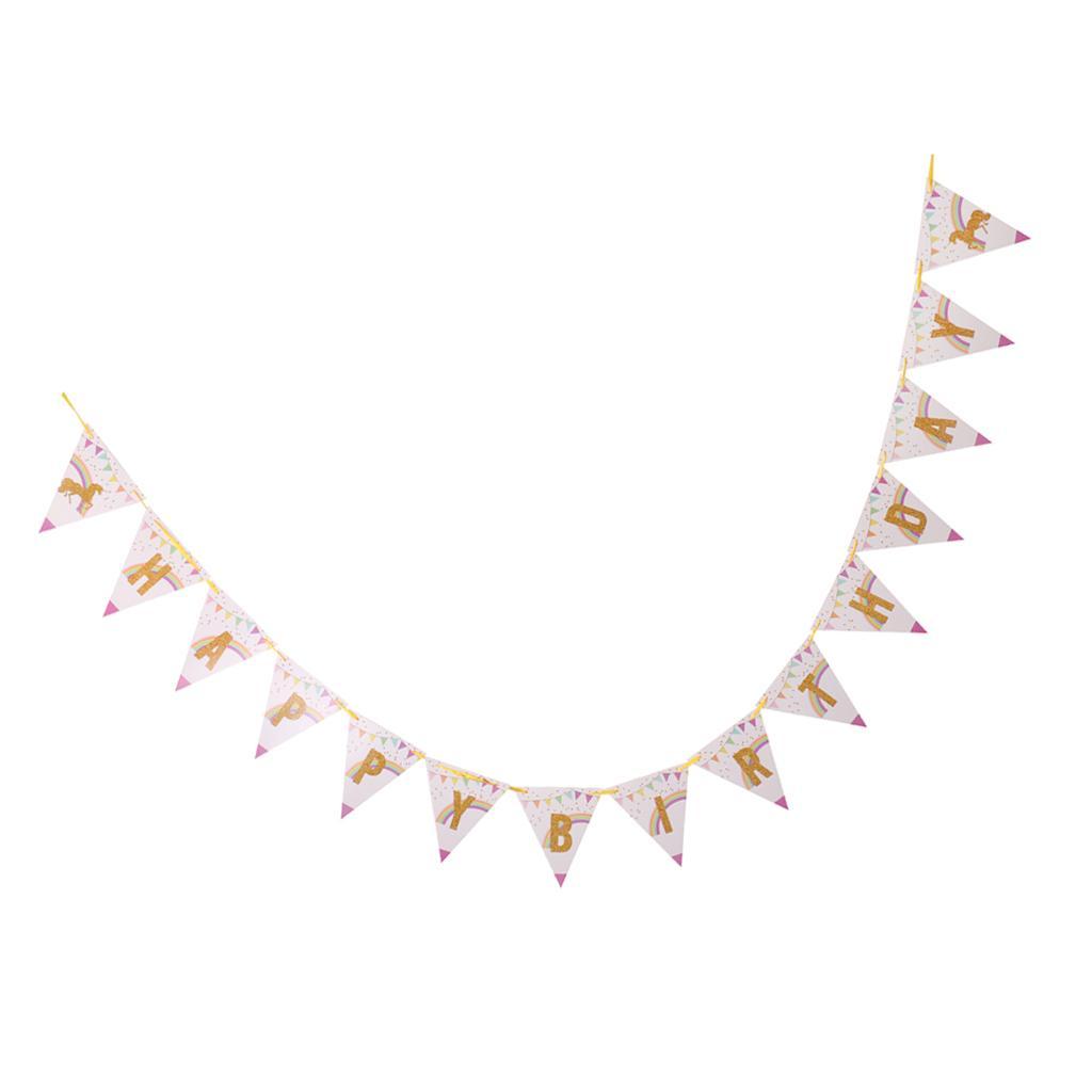 Glitter Gold HAPPY BIRTHDAY Pennant Banner Unicorn Bunting Party Decoration