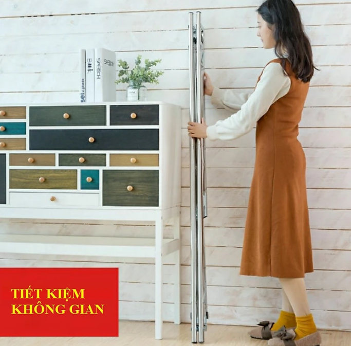 Cao cấp - Giàn Phơi Quần Áo inox 3 thanh xếp gọn dài 160cm - tặng kèm 30 móc treo đồ