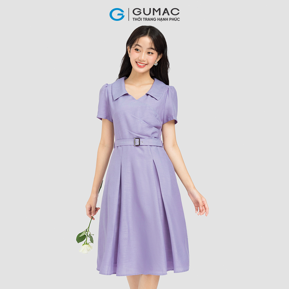 Đầm form A xếp ly eo phối dây eo GUMAC DC12054
