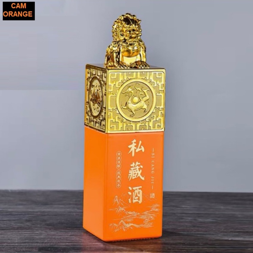Chai Đựng Rượu 500ML mẫu ngọc tỷ ấn ký – kèm hộp giấy và túi đựng quà – 3 màu lựa chọn - Chai Thủy Tinh Đựng Rượu – Vỏ Chai Rượu Đẹp