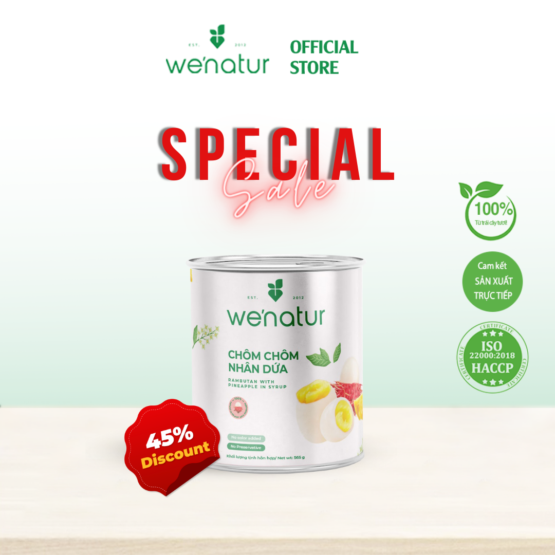 [SALE OFF 45%] Chôm Chôm Nhân Dứa Ngâm Nước Đường Đóng Lon we'natur 565g