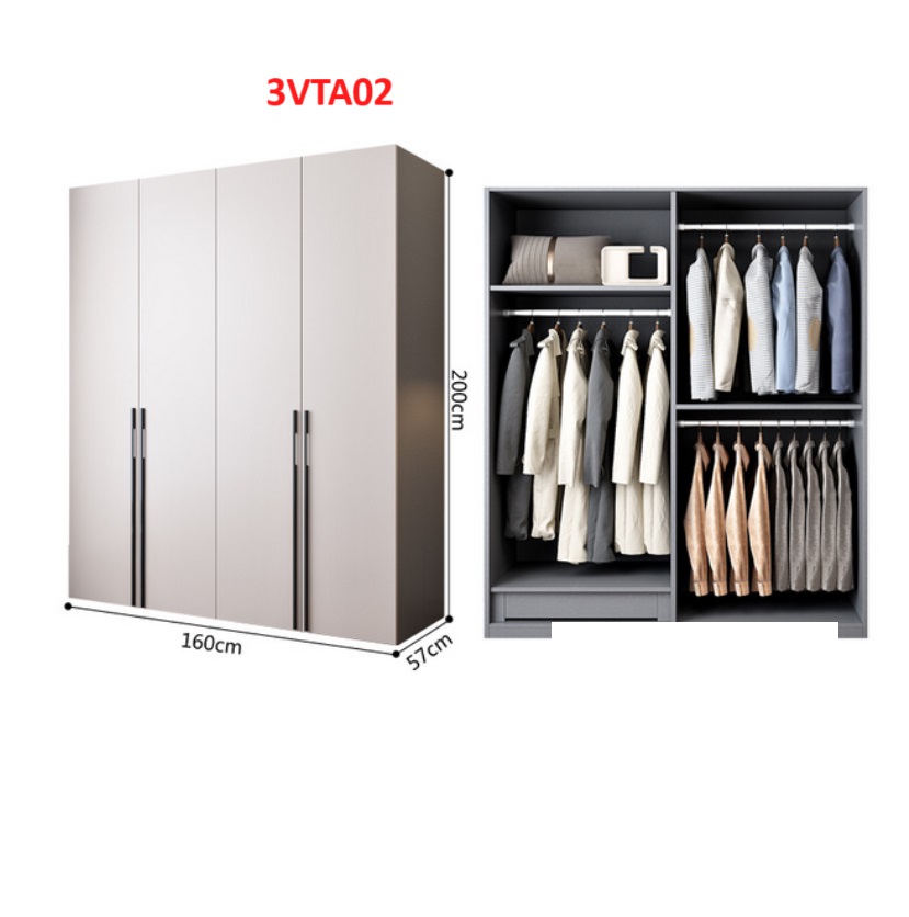 Tủ quần áo thiết kệ hiện đại - Tủ quần áo gỗ MDF 3ATA02A