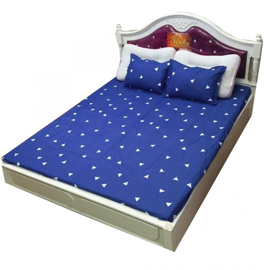Set 5 món chăn hè ga chun Cotton Poly tam giác xanh