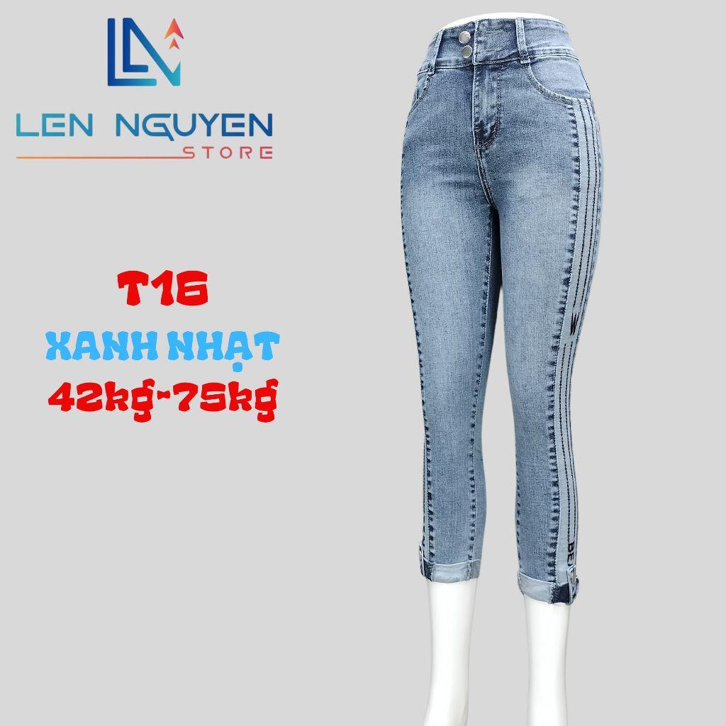 T16_Quần jean nữ, 9 tất, lưng cao, quần bò nữ dáng ôm, quần rin nữ có big size, cho 42kg đến 75kg,LEN NGUYEN STORE - Xanh Nhạt