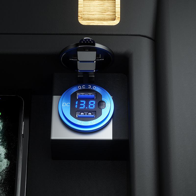 Sạc nhanh 3.0 36W Xe kép Bộ sạc USB QC3.0 Nhôm không thấm nước với công tắc vôn kế cho thuyền máy xe máy 12V/24V