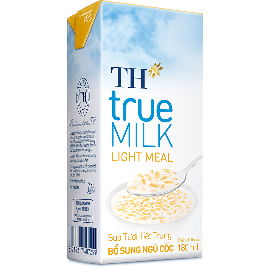 Thùng 48 Hộp Sữa Tươi Tiệt Trùng Ngũ Cốc TH True Milk Light Meal 180ml