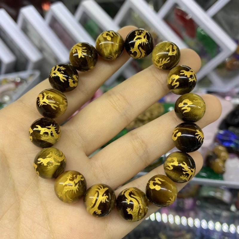Vòng Tay Đá Mắt Hổ Chạm Rồng 12li