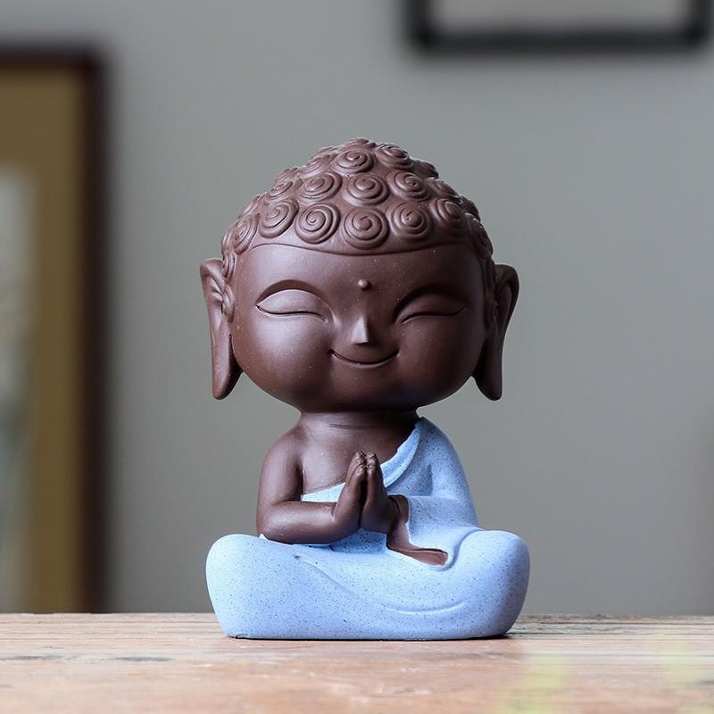 Tượng Như lai mini nhiều màu bằng gốm tử sa cao cấp, tượng gốm trang trí khay trà, bàn làm việc
