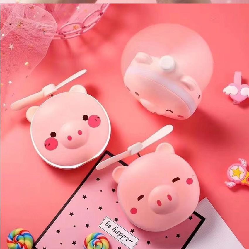 Quạt Hình Heo Cute Kèm Gương Trang Điểm Tiện Lợi