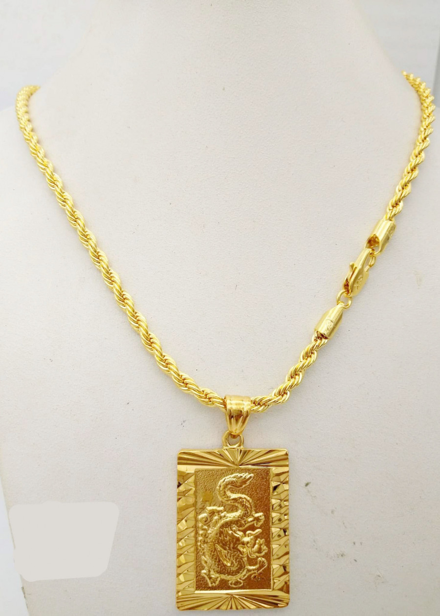 Dây chuyền nam mặt chữ nhật thẻ Rồng mạ Vàng 24k MD37