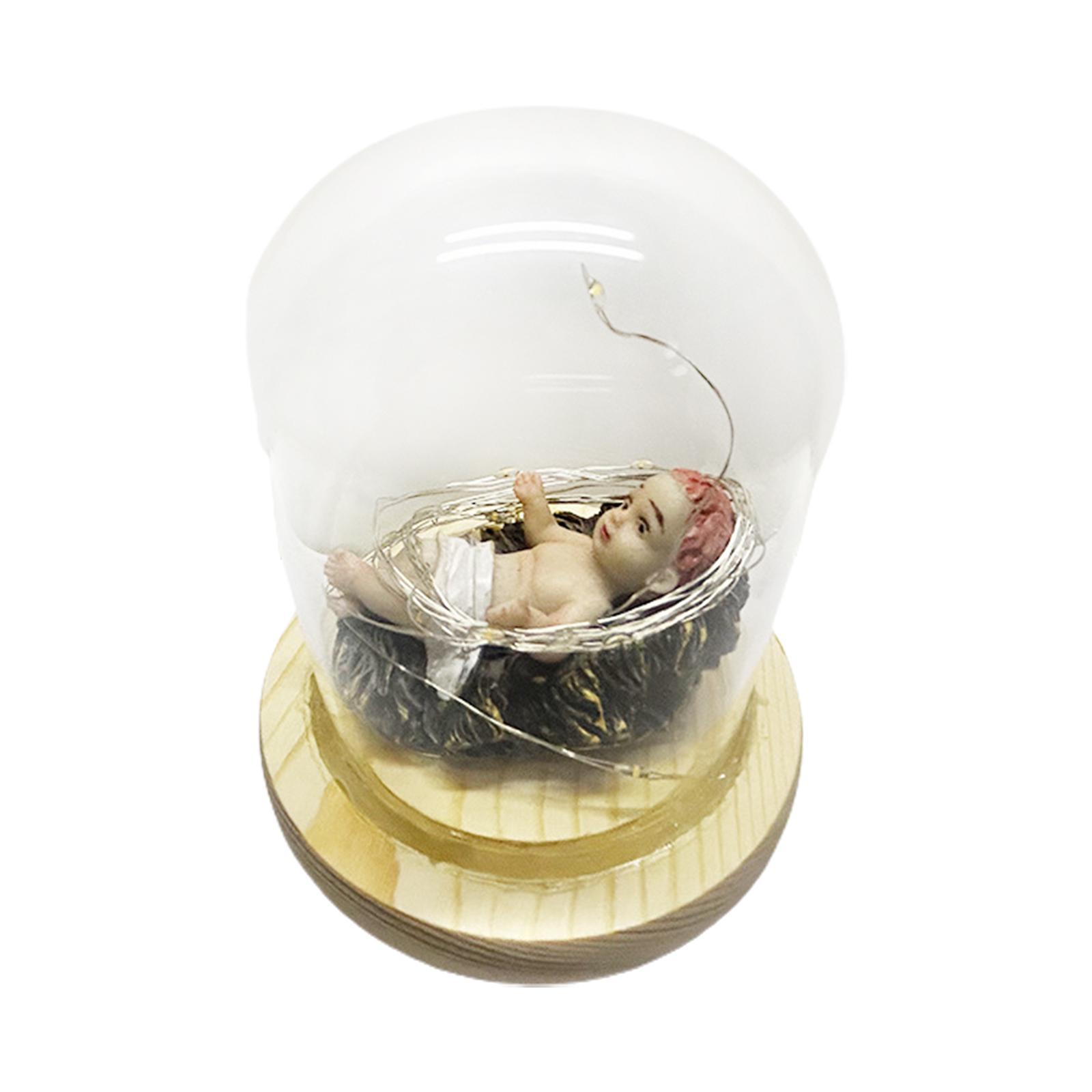 Infant Jesus Figurine with Glass Cover and Lights Jesus Doll for Decoration