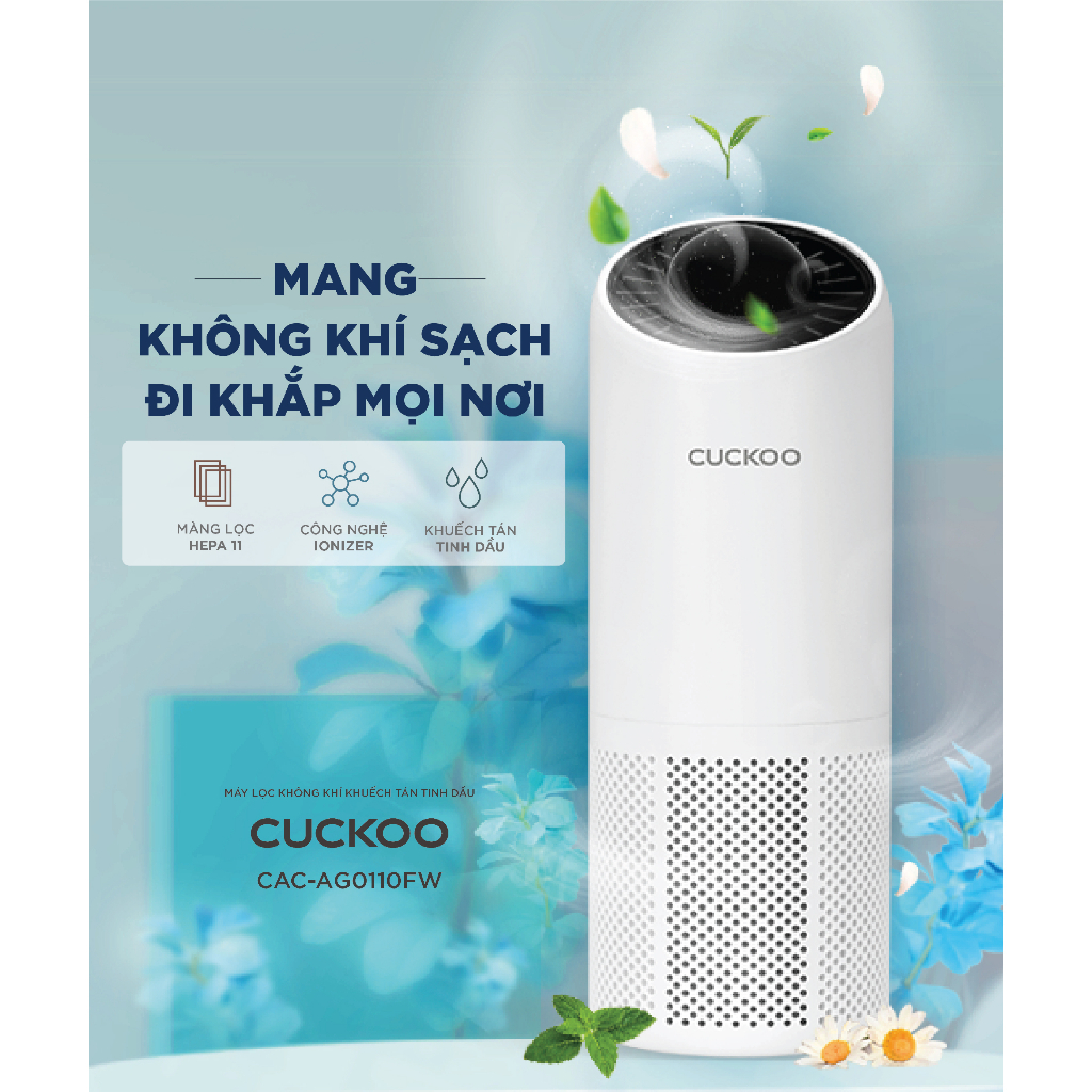 Máy lọc không khí Cuckoo CAC-AG0110FW/WHCKV Khuếch tán tinh dầu dùng trong xe ô tô - Hàng chính hãng Cuckoovina