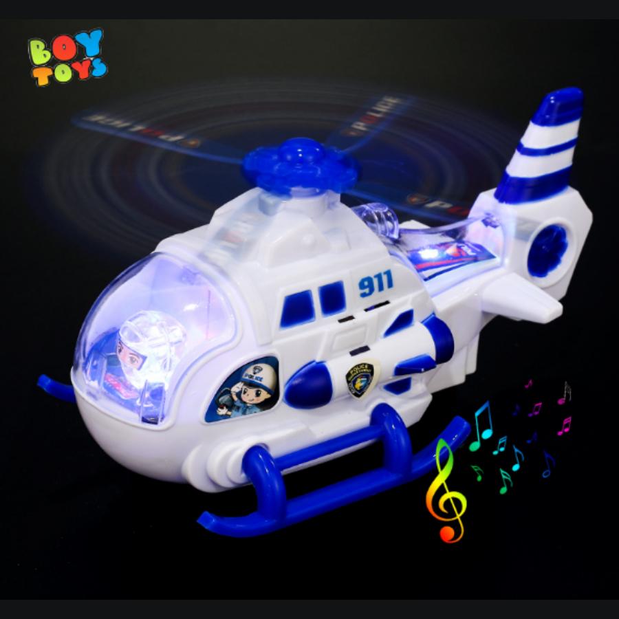 Đồ chơi máy bay trực thăng cảnh sát có nhạc và đèn, tránh vật cản thú vị cho bé