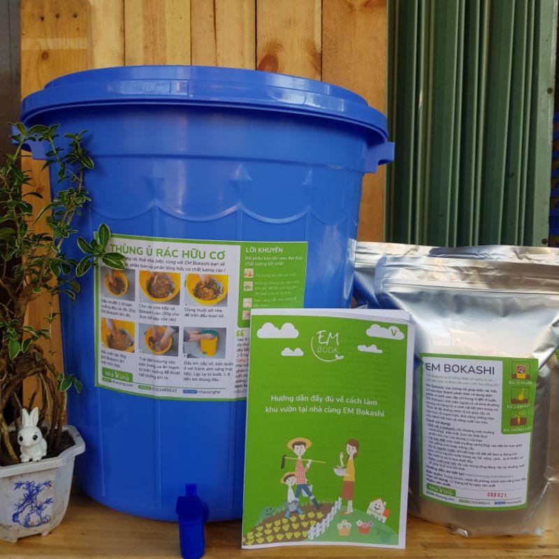 Thùng ủ rác hữu cơ thành phân hữu cơ EM Bokashi - Nhà Vừng (1 thùng 30L + 1 túi)