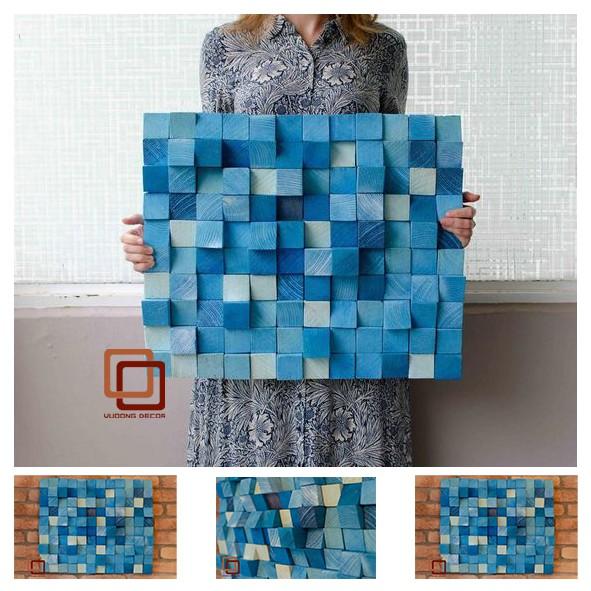 Tranh gỗ trang trí 3D XANH TRỜI NHẸ NHÀNG (Wood mosaic) - (KÍCH THƯỚC 30x40, 40X60)