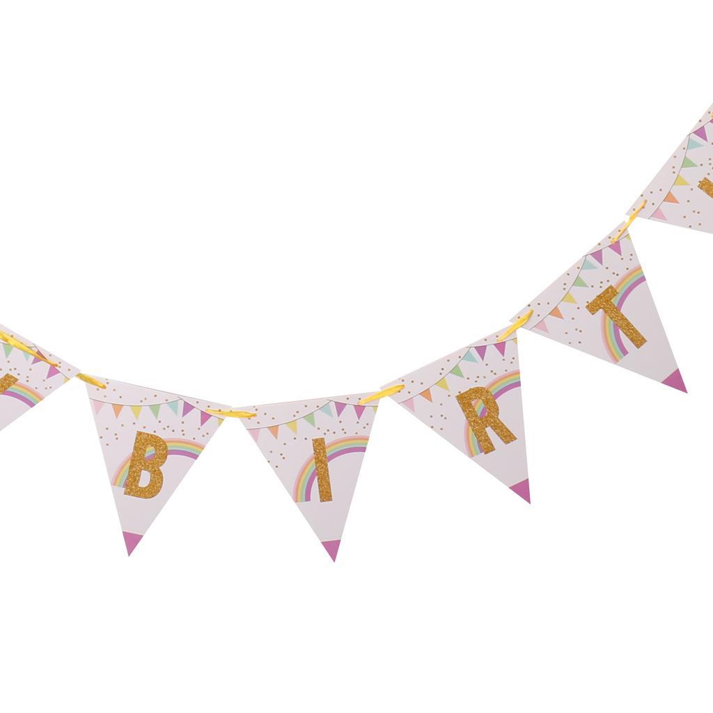Glitter Gold HAPPY BIRTHDAY Pennant Banner Unicorn Bunting Party Decoration