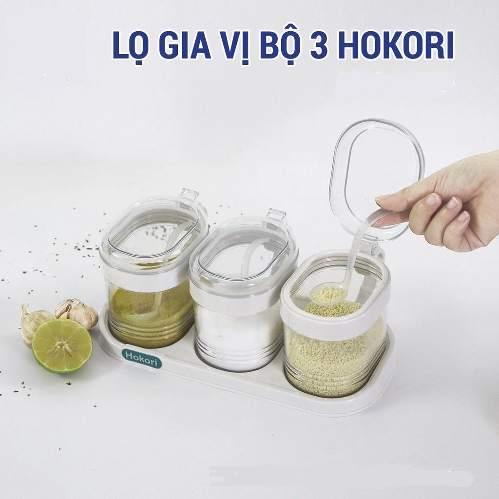 Bộ 3 lọ đựng gia vị Hokori có nắp đậy kèm thìa cao cấp nhựa PP dày dặn bền đẹp - Đồ gia dụng, dụng cụ nhà bếp thông minh