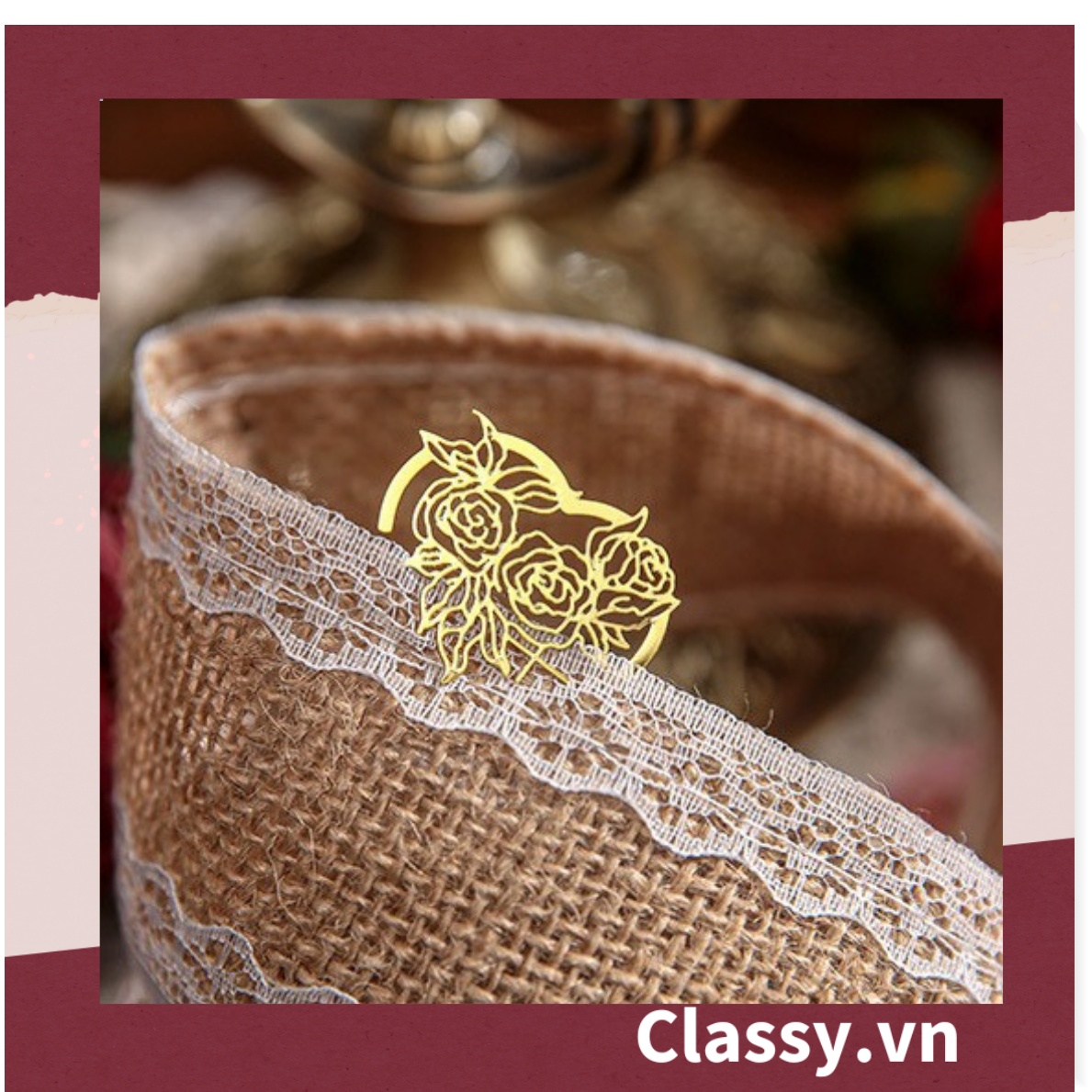 Bookmark /thẻ đánh dấu sách Hình Hoa Hồng vintage chất liệu Kim Loại đánh Dấu, đục lỗ tròn có thể gắn thêm ruy băng PK1793