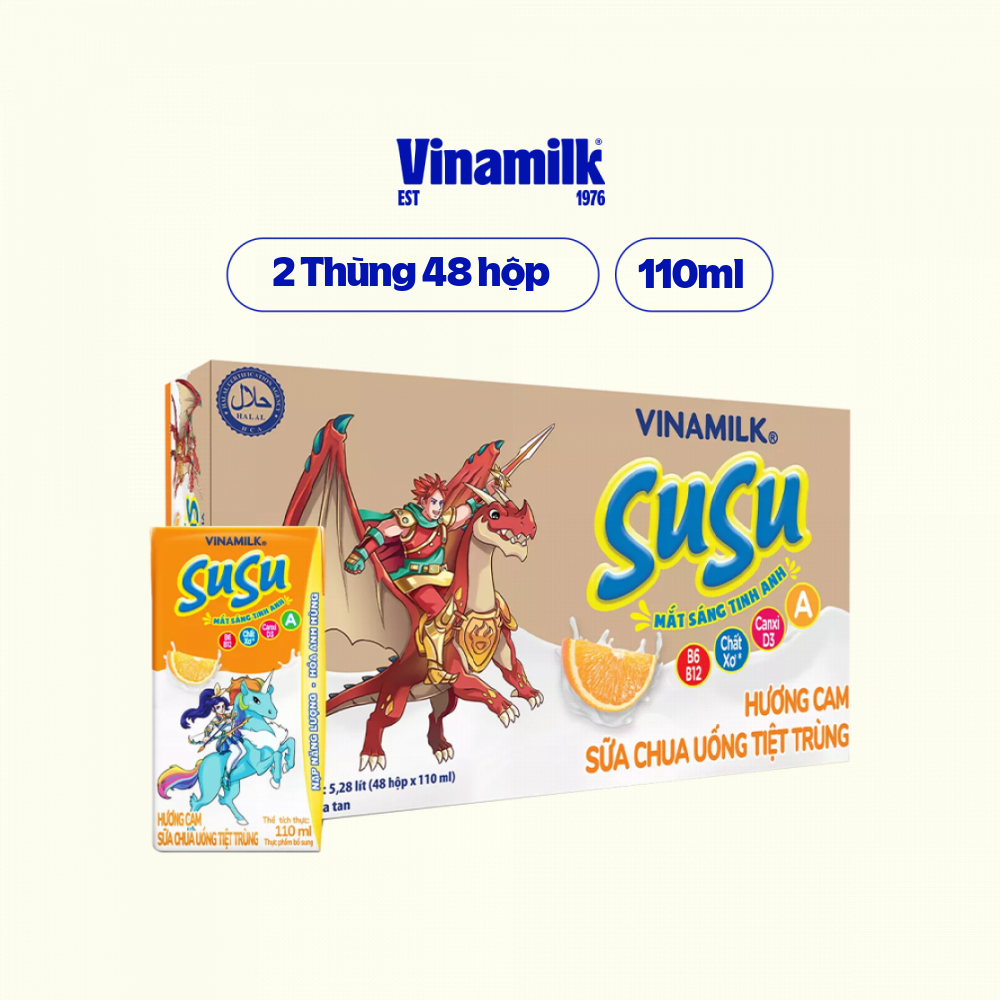 Thùng 48 Hộp Sữa Chua Uống Tiệt Trùng Vinamilk Susu 110ml - Hương Cam