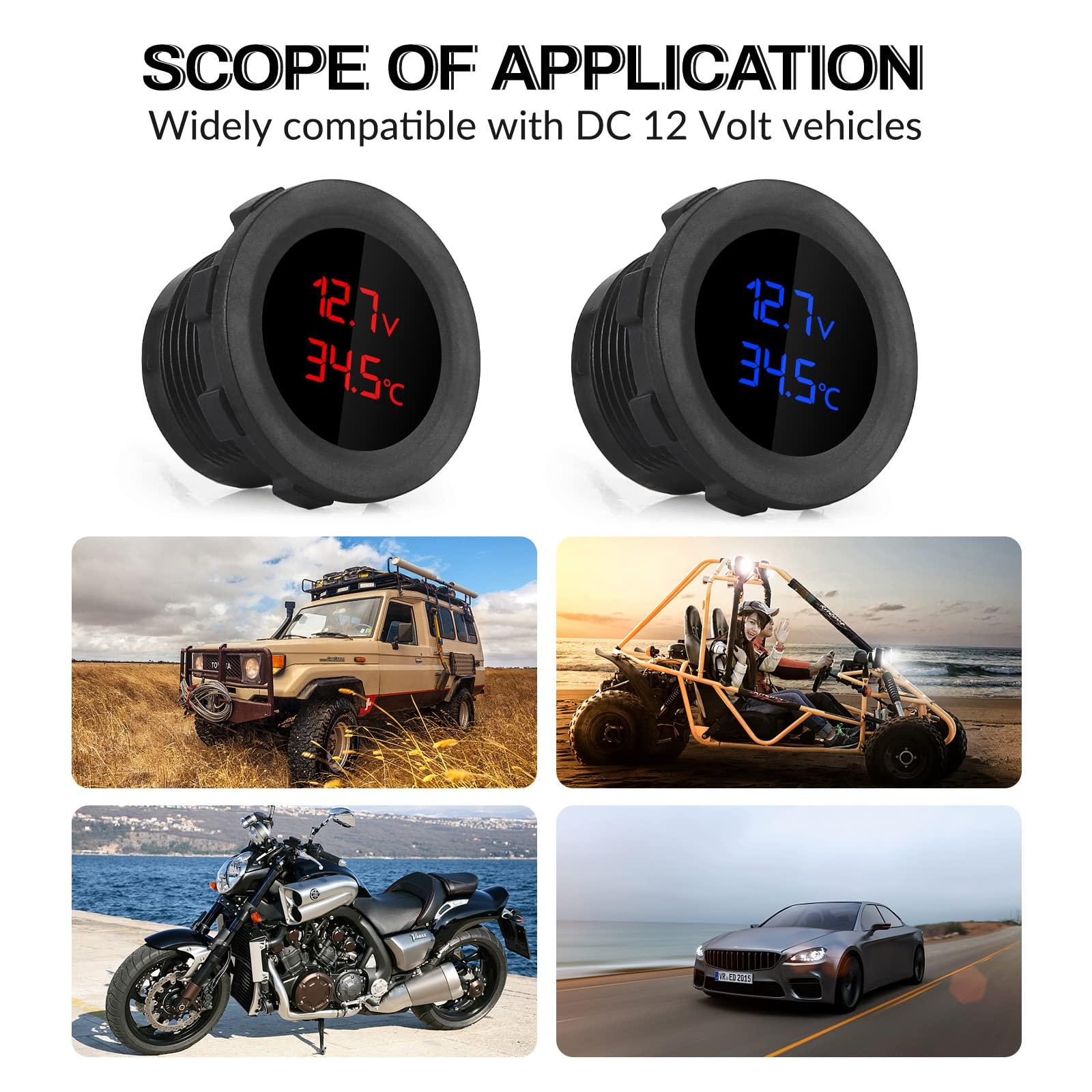 Thiết bị đo nhiệt độ vôn kế pin kỹ thuật số cho ô tô, xe máy, cho 12 chiếc xe