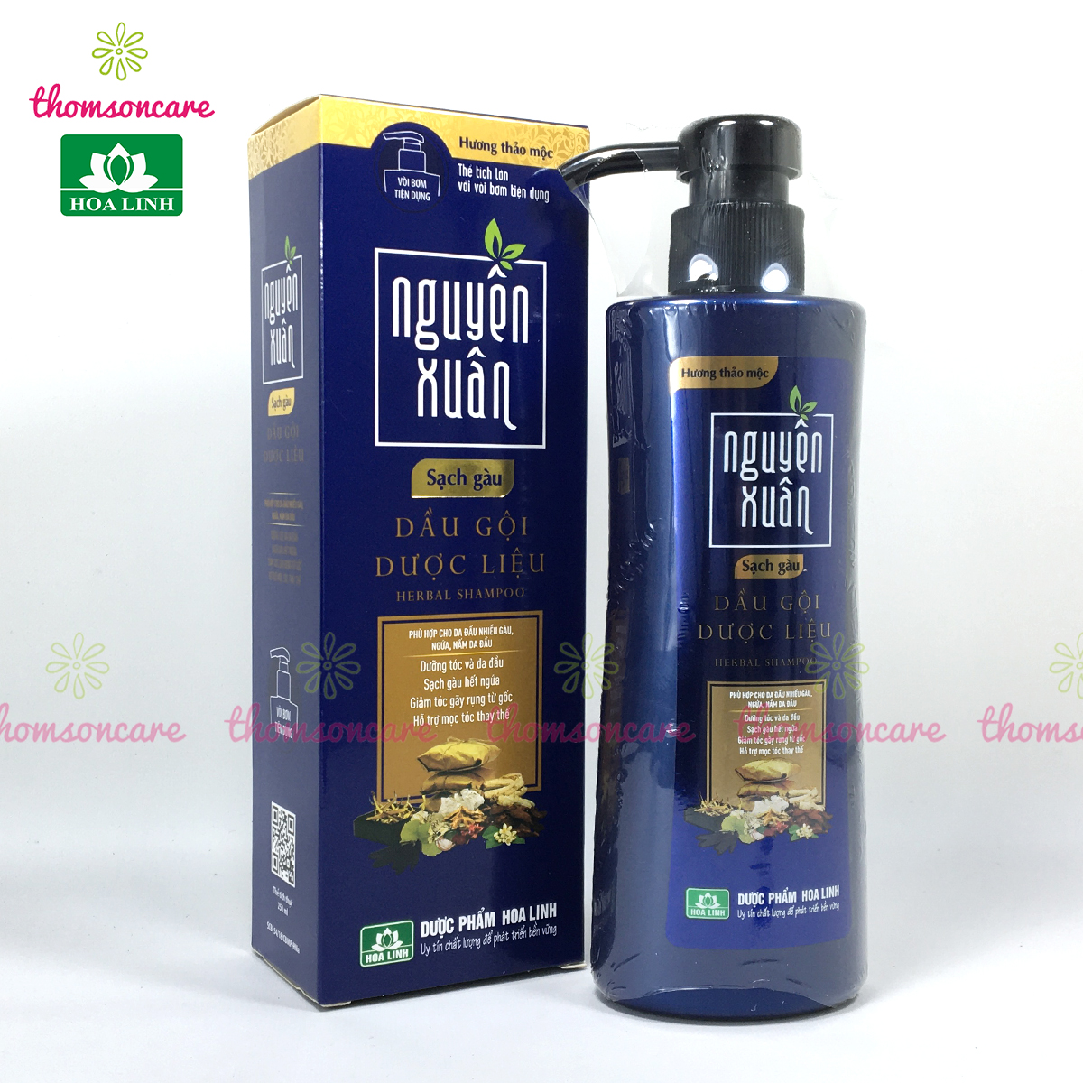 Dầu gội Nguyên xuân sạch gàu, hết ngứa, ngăn ngừa tóc gãy rụng, khô xơ - Chai 250ml xanh dương có vòi từ thảo dược