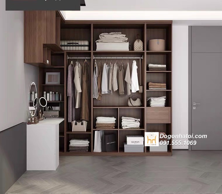 Tủ quần áo cánh kính liền bàn trang điểm hiện đại - TA219